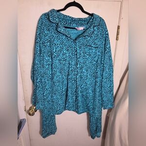 Cacigue Intimates 2pc Sleep Pajamas Plus Size 26/28 Leopard Print Blue